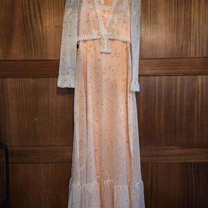 1970s Lorrie Deb Vintage Floral Peach Maxi Dress